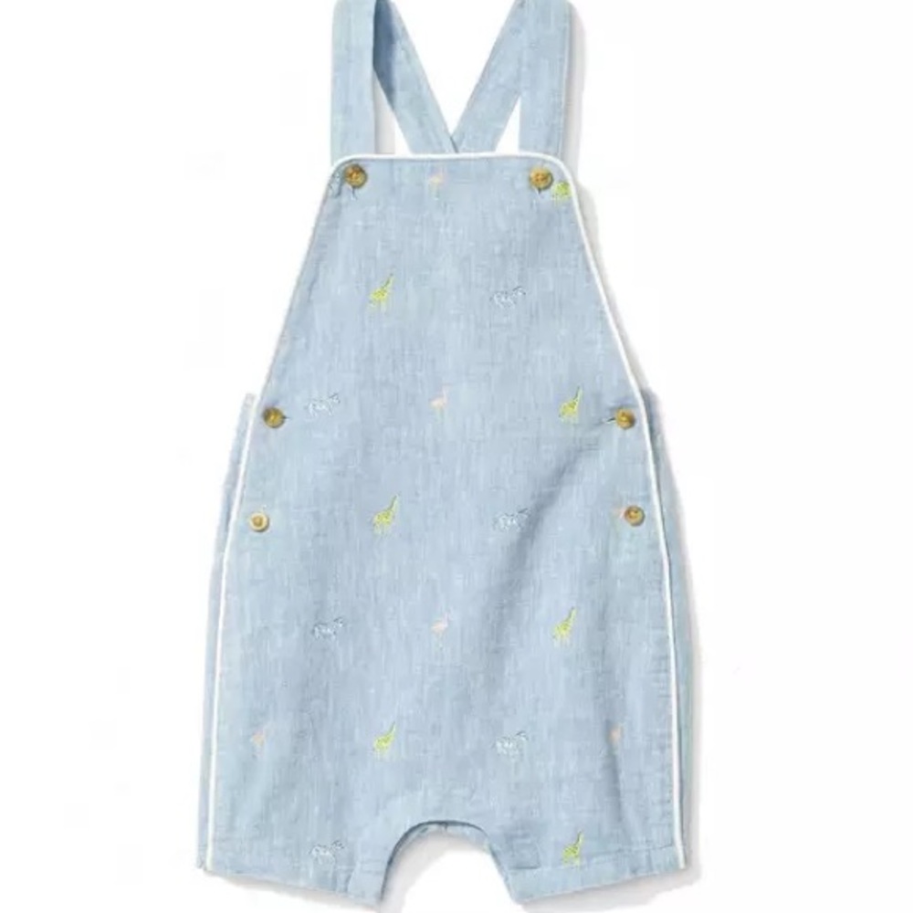 Janie and Jack 6-12 Months linen Light Blue Overalls with Animal Accents